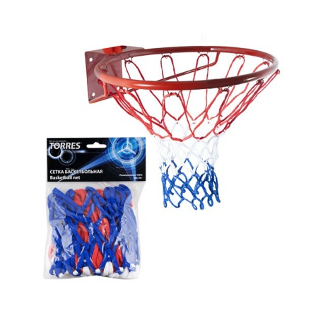Купить Сетка баскетбольная Torres, нить 4 мм, бело-сине-красная в Костроме 